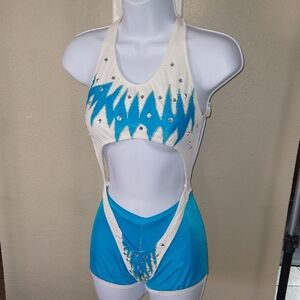 Custom Blue and White Women's Fitness Competition Suit